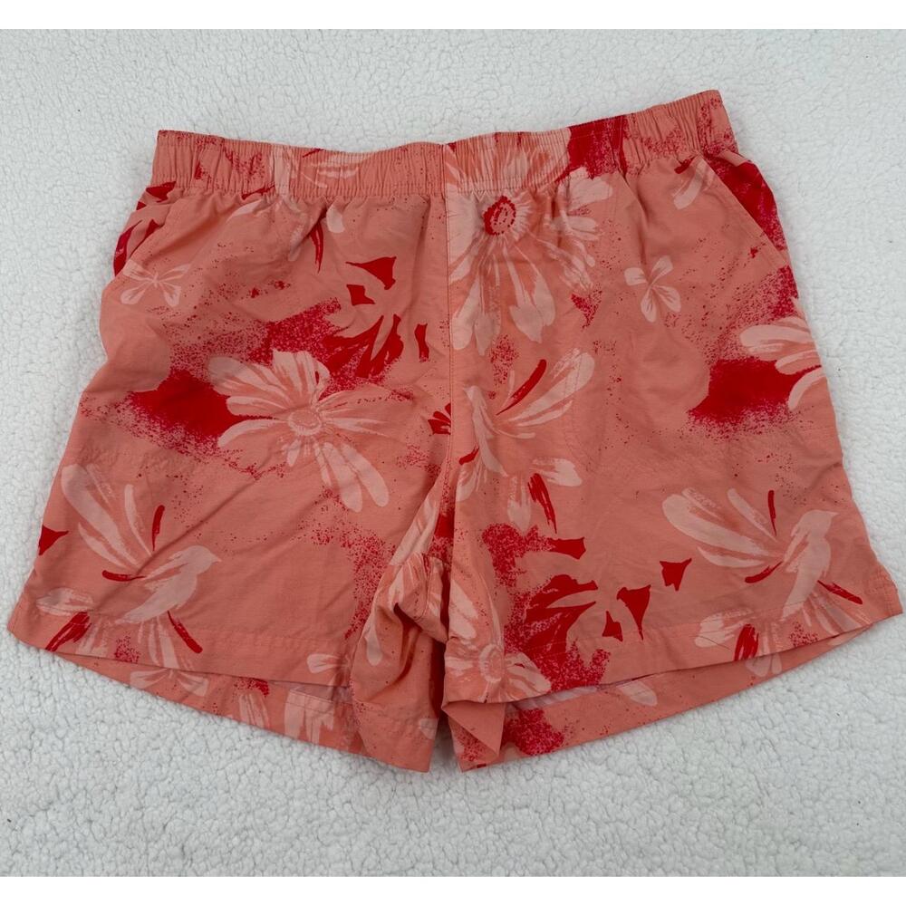 Columbia Women Coral Red Floral Print Elastic Waistband Casual Shorts Medium
